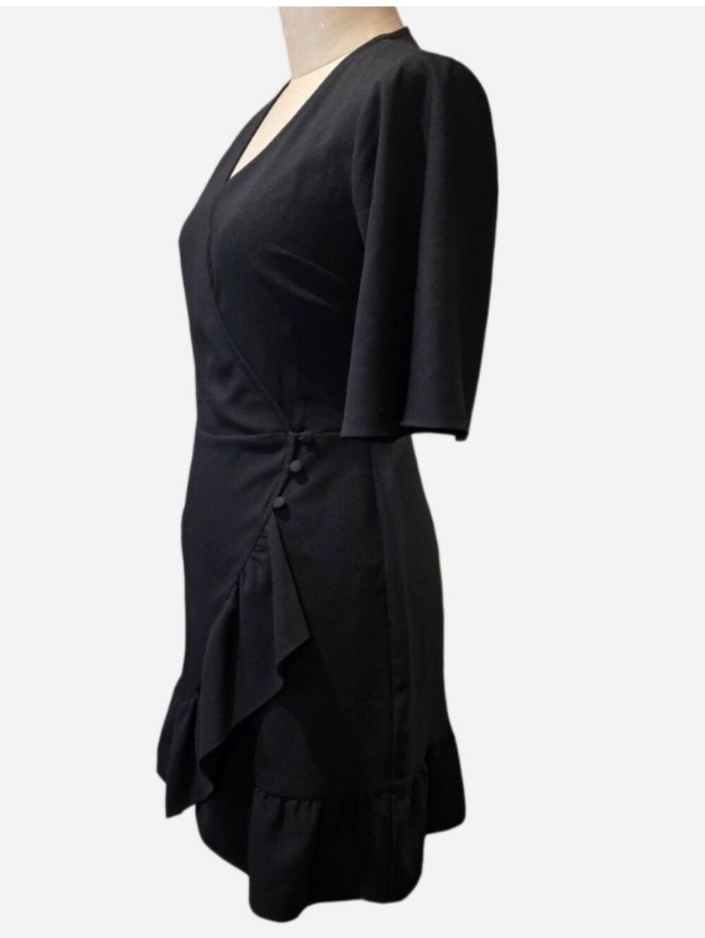 Topshop • Black Wrap Ruffle Mini Dress. Sz 2